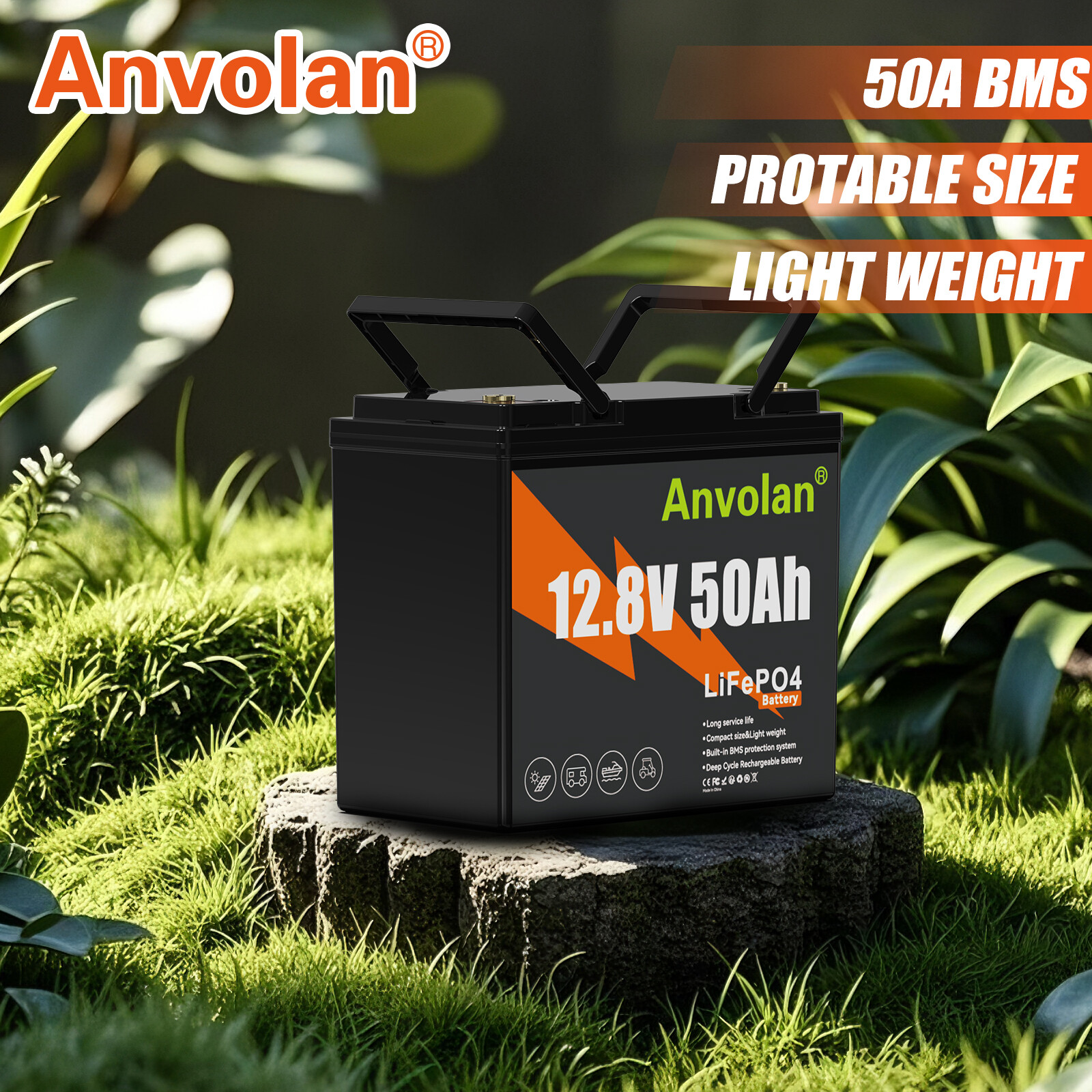 50Ah 12V LiFePO4 Lithium Battery with BMS DeepCycle Rechargeable ​for RV Camping