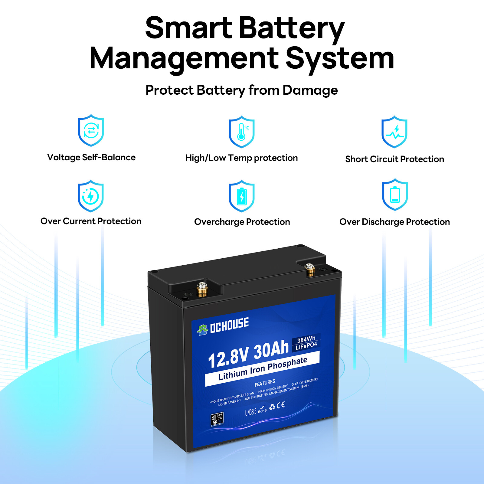 12V 30Ah LiFePO4 Rechargeable Lithium Battery BMS Deep cycles Fish Finder Boat