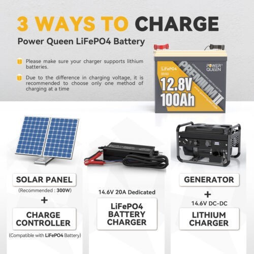 PowerQueen12V LiFePO4 Lithium Battery 100Ah/200Ah/300Ah For RV Solar Marine lot