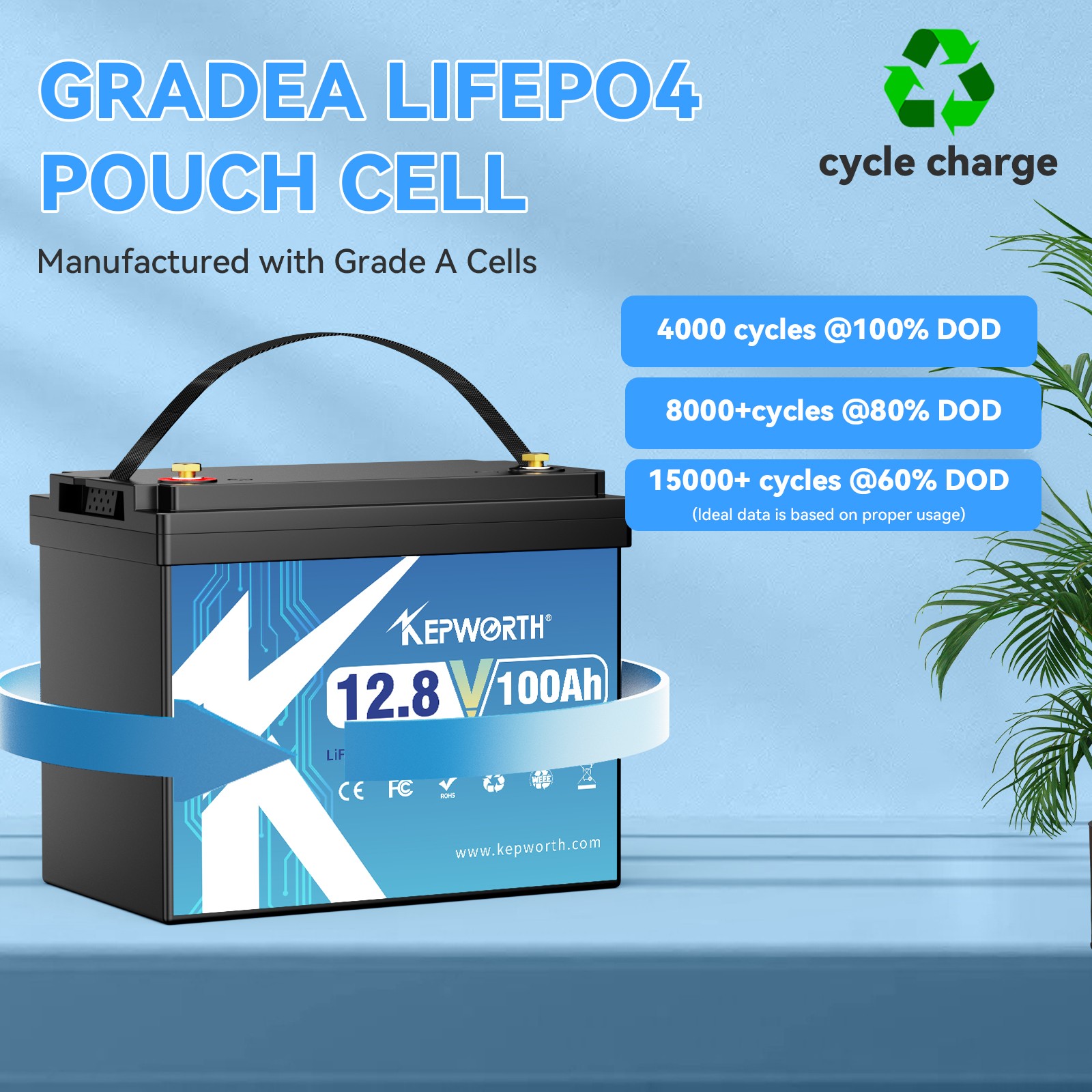 12V 100AH LiFePO4 Lithium MINI Battery Bluetooth 100A BMS for Solar RV Off-grid