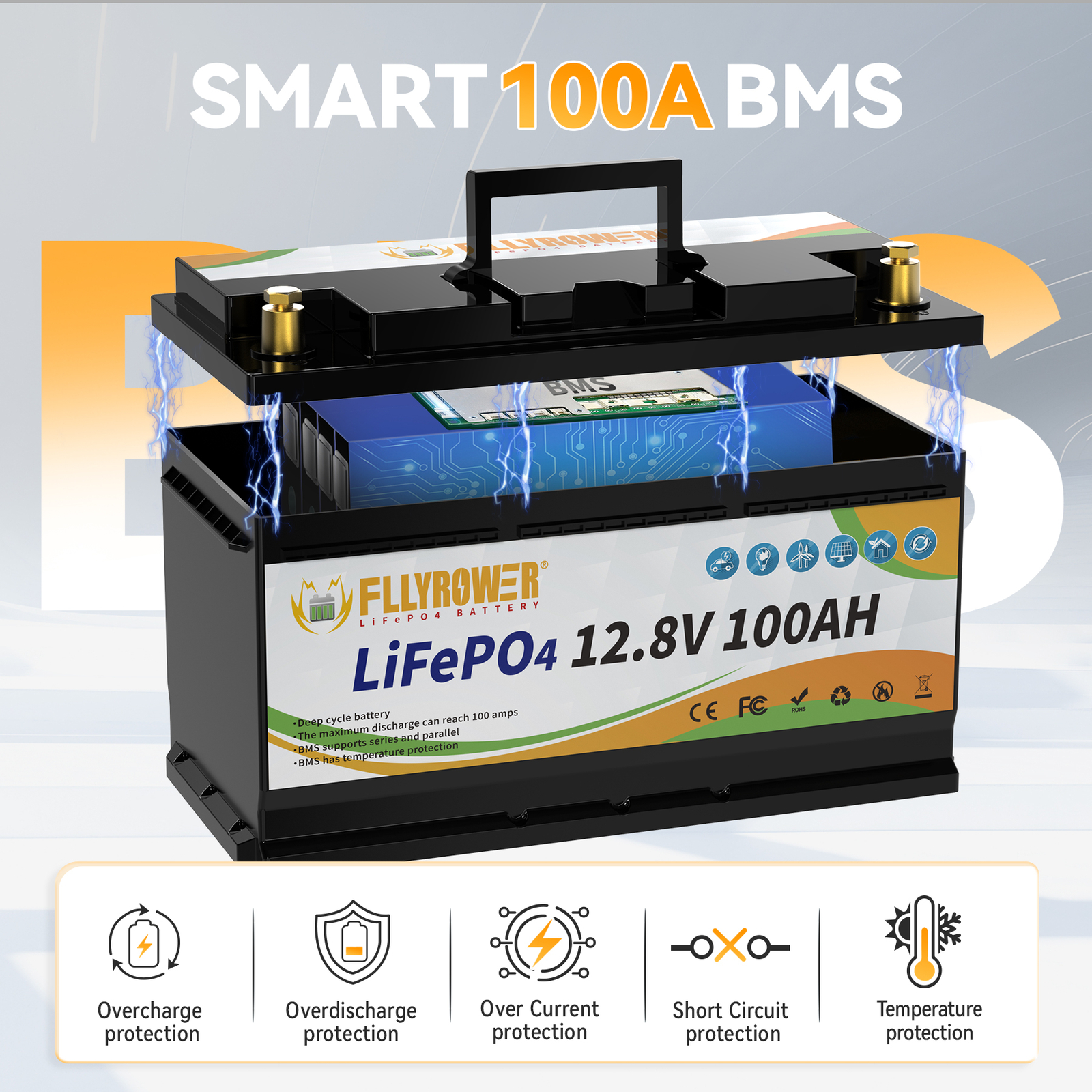 12V 100Ah LiFePO4 Lithium Battery 100A BMS Solar Deep Cycle Off-grid RV Camper
