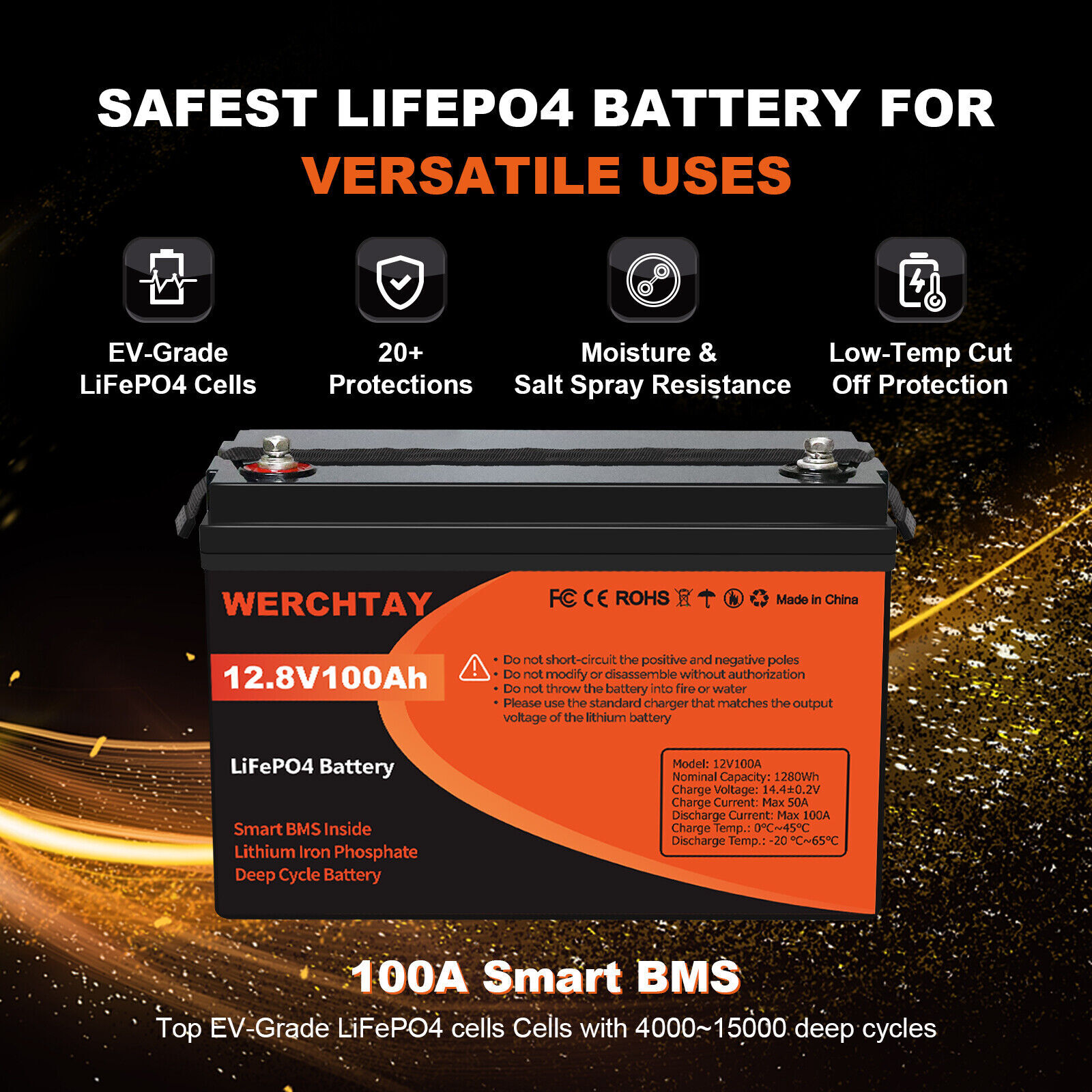 12V 100Ah 200Ah 300Ah LiFePO4 Lithium Battery Deep Cycle for RV Solar Off-grid