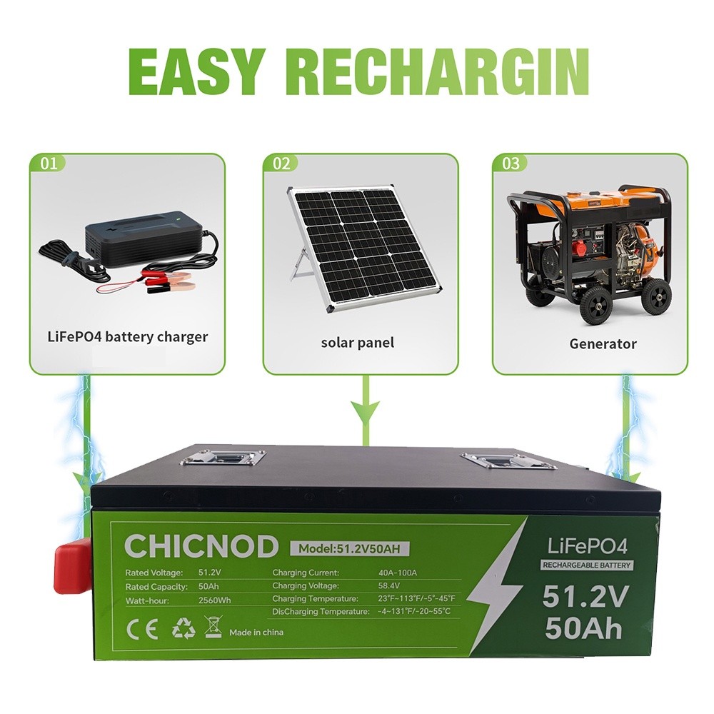 100Ah 48V LiFePO4 Lithium Battery 51.2V Built-in BMS Deep Cycle for RV Golf Cart
