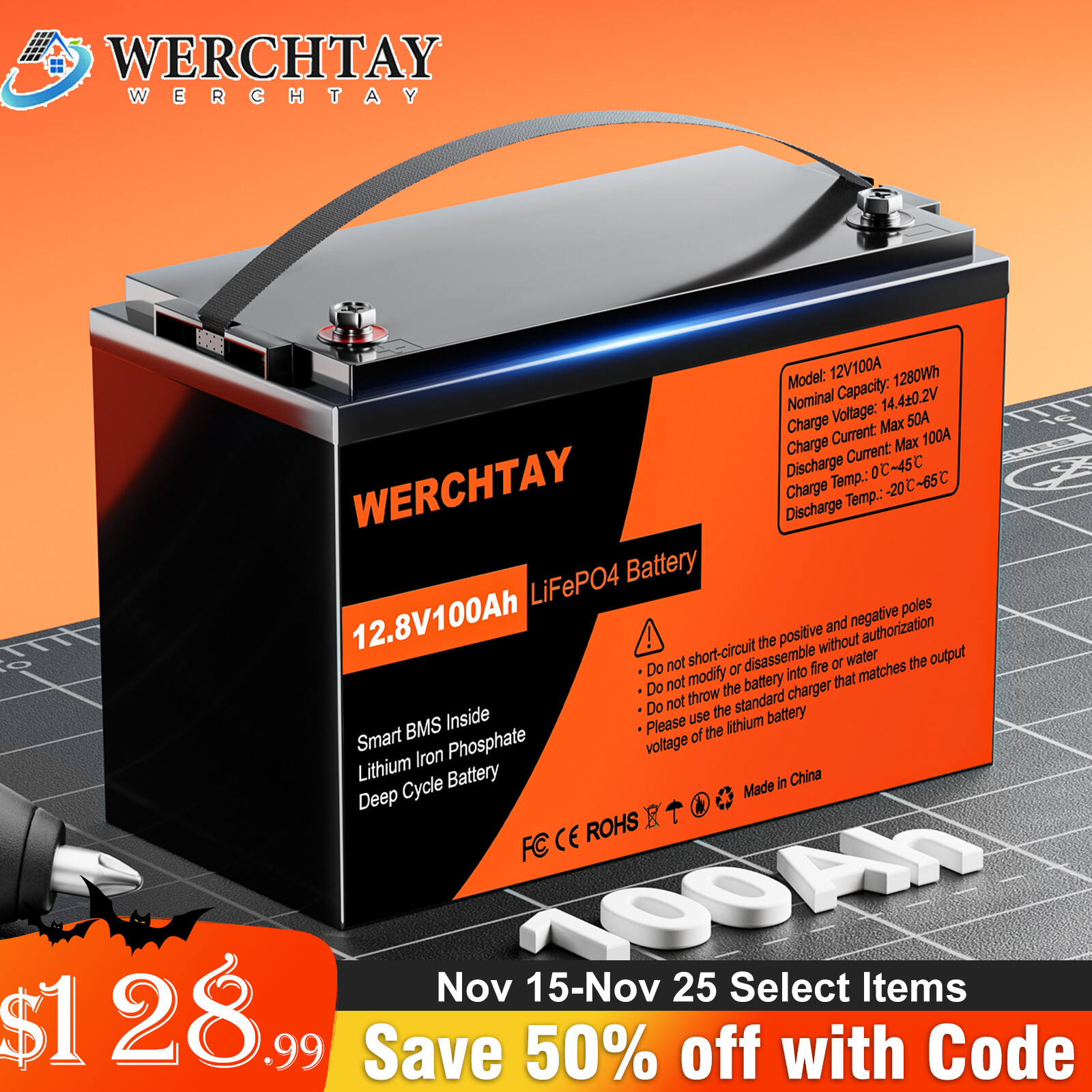 100Ah LiFePO4 Lithium Battery 12V 4000+ Deep Cycle For RV Marine Solar Off-grid