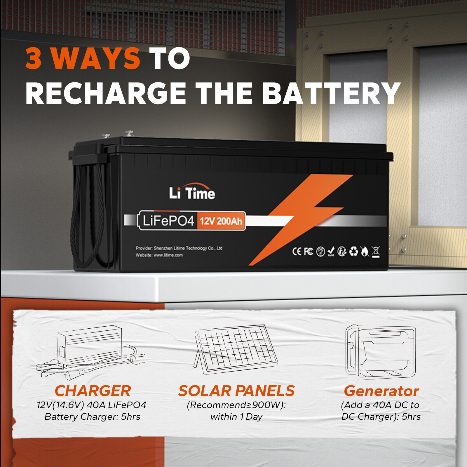 LiTime 12V 200Ah 300Ah 400Ah LiFePO4 Lithium Battery BMS for Solar RV Off-Grid
