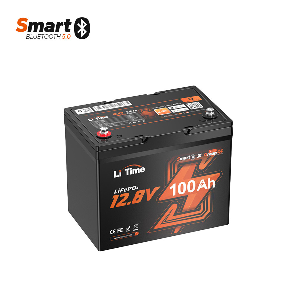Litime 12V 100Ah Smart Group 24 LiFePO4 Lithium Battery For RV Solar-Refurbished