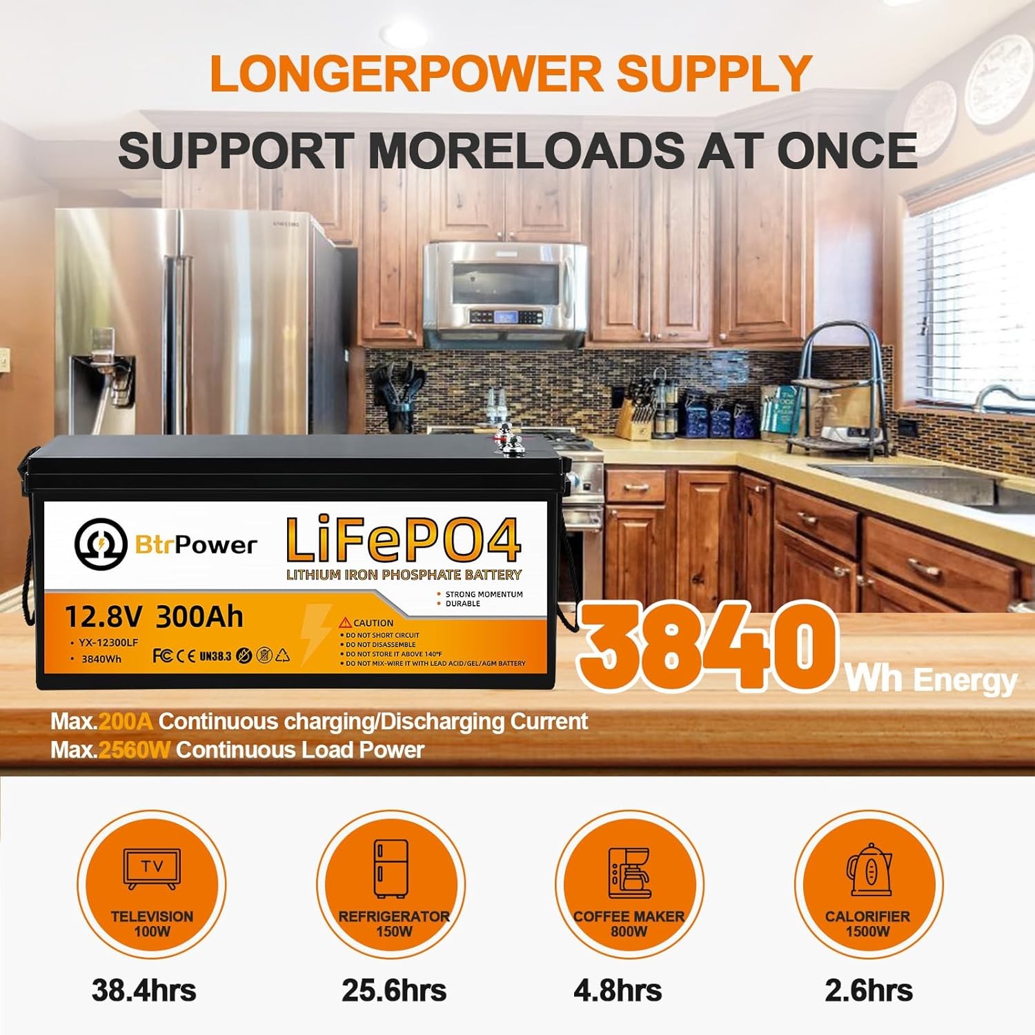 12V 300Ah LiFePO4 Battery Pack Lithium with 200A BMS for RV Marine Solar Panels