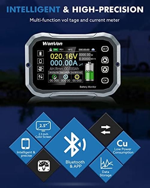 Battery Monitor with Shunt 400A 0V-120V Battery Monitor for RV Motorcycle