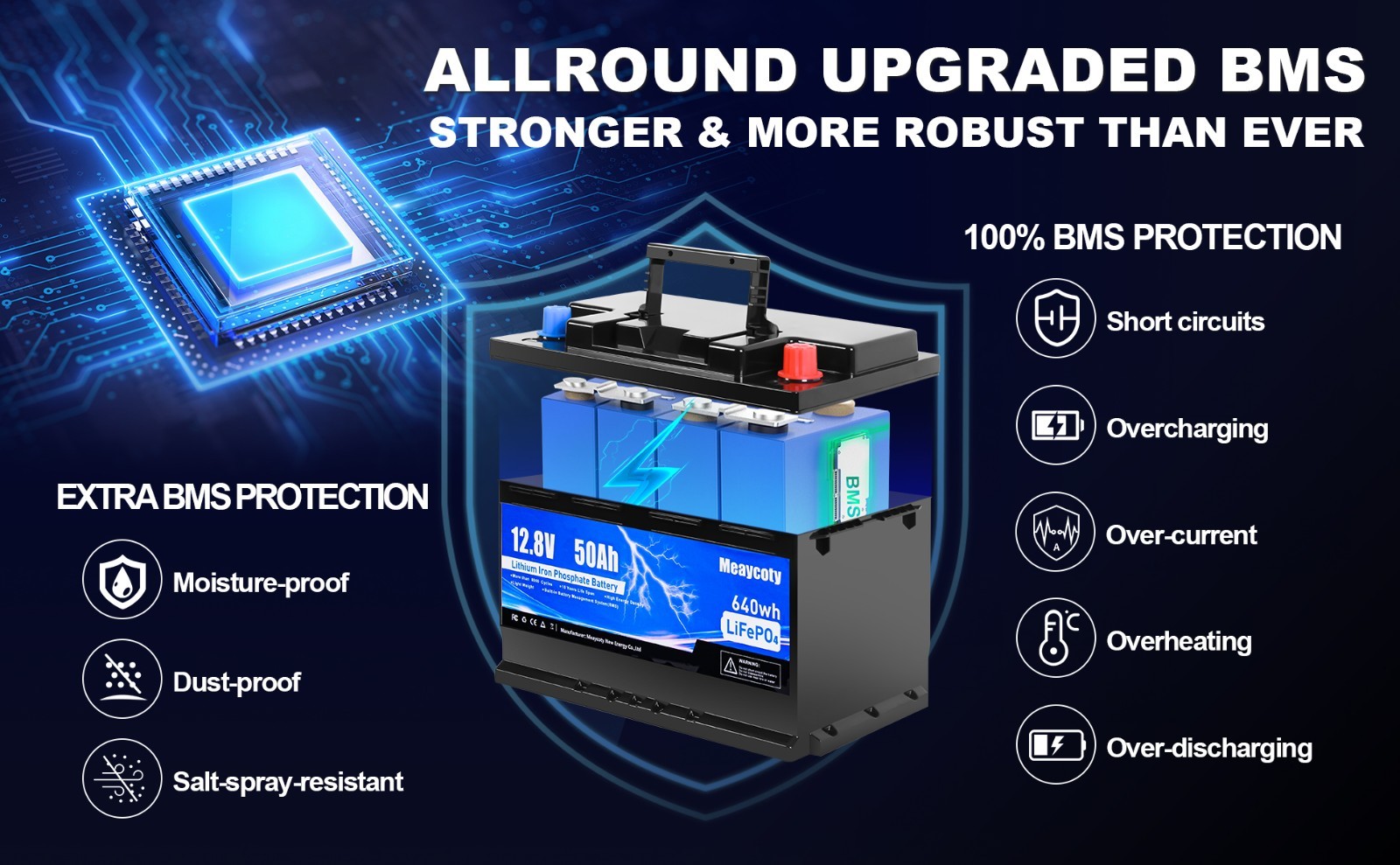 12.8V 50Ah LiFePO4 Deep Cycle Lithium Battery for RV Camping Marine Off-grid