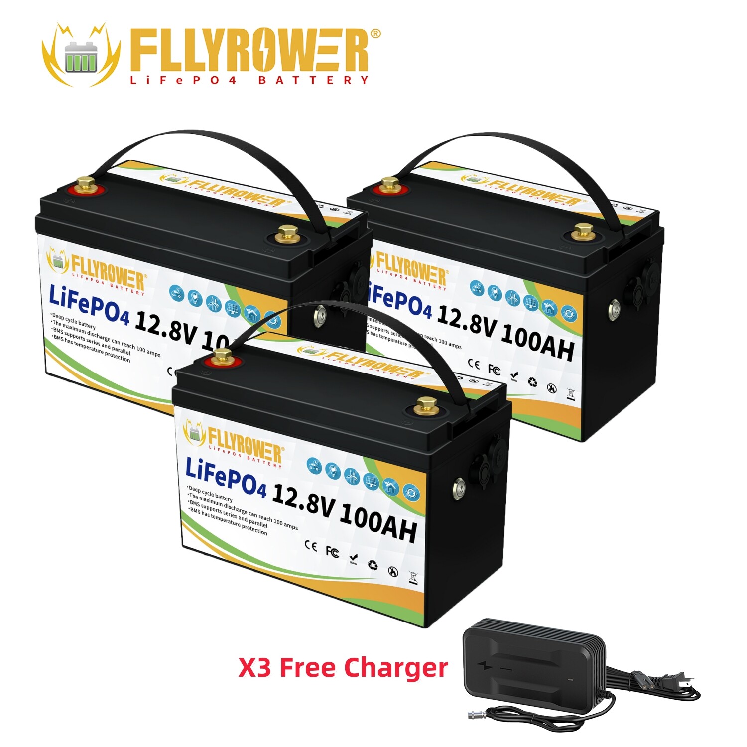 3-Pack 36V 100Ah LiFePO4 Battery 100A BMS Deep Cycles 12V 100Ah For Golf Cart RV