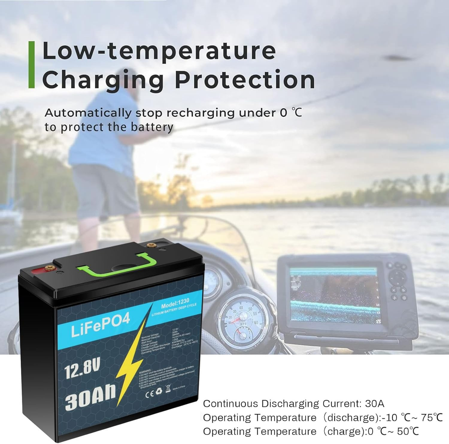 12V 30Ah LiFePO4 Lithium Battery Deep Cycles Fish Finder Trolling Motor Boat