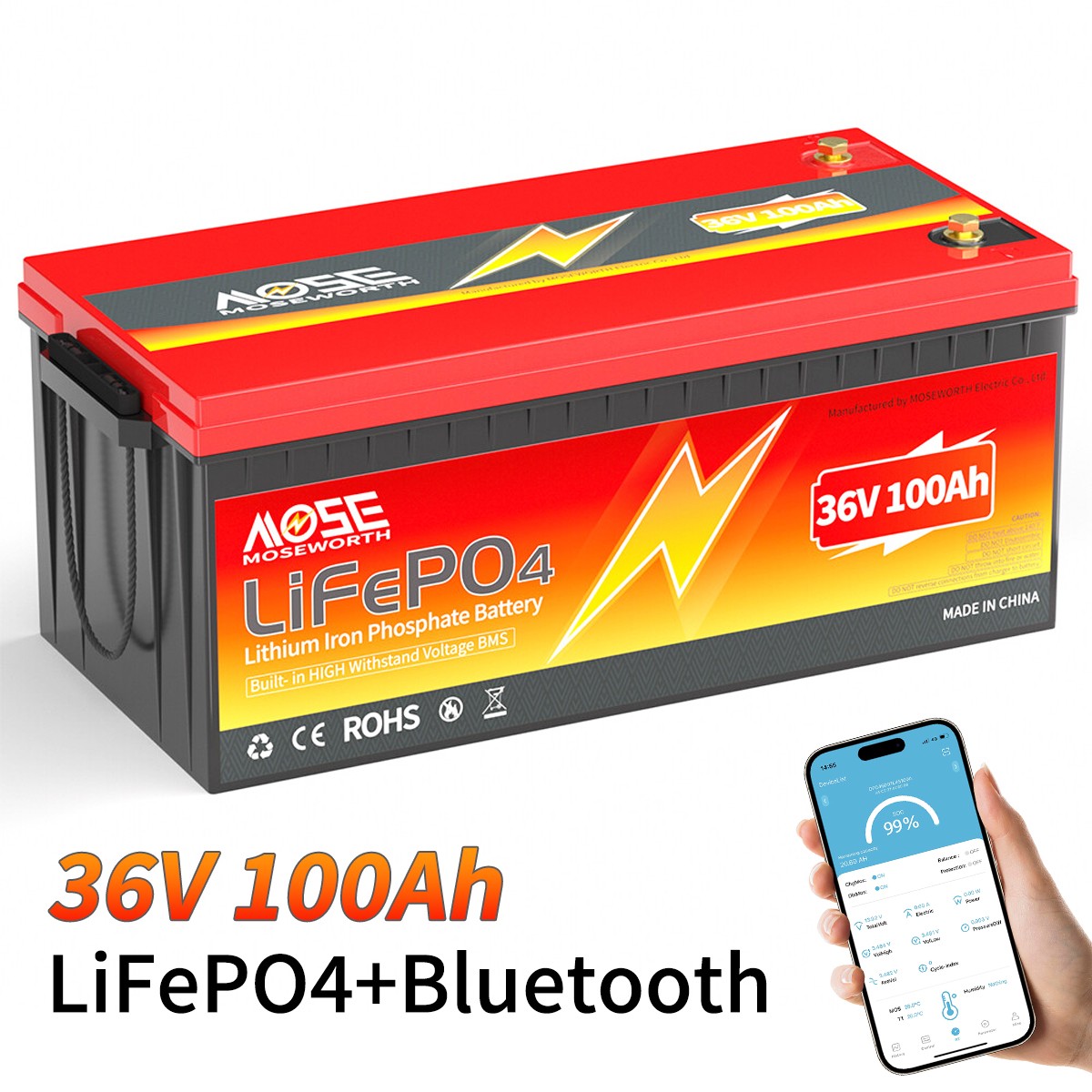 36V 100Ah 48V 100Ah Golf Cart LiFePO4 Bluetooth Lithium Battery 200A BMS Solar