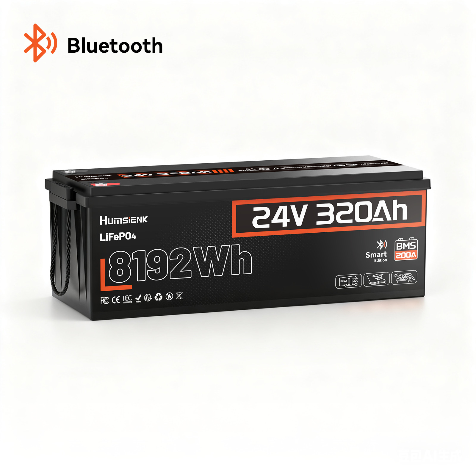 Humsienk 24V 320Ah 300Ah LiFePO4 Lithium Battery 8.19KWh 200A BMS Solar Power RV