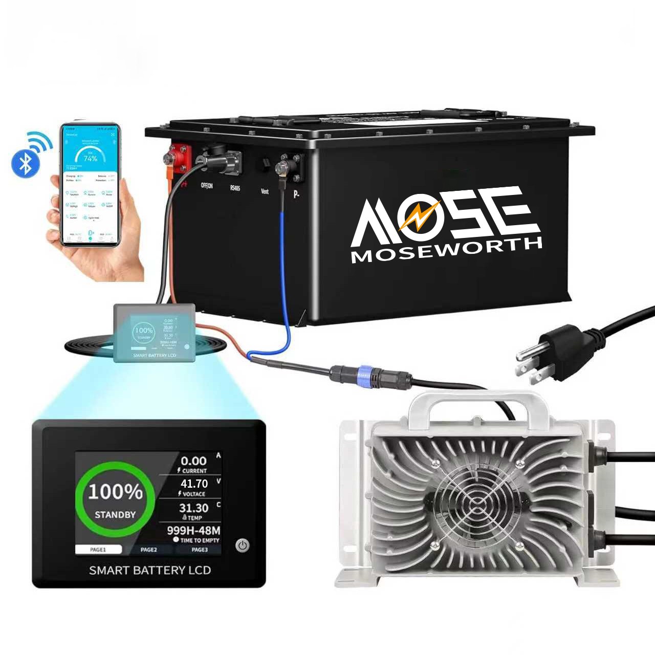 36V 105Ah Battery LiFePO4 Lithium Golf Cart A+Cells 200A BMS+Monitor+20A Charger