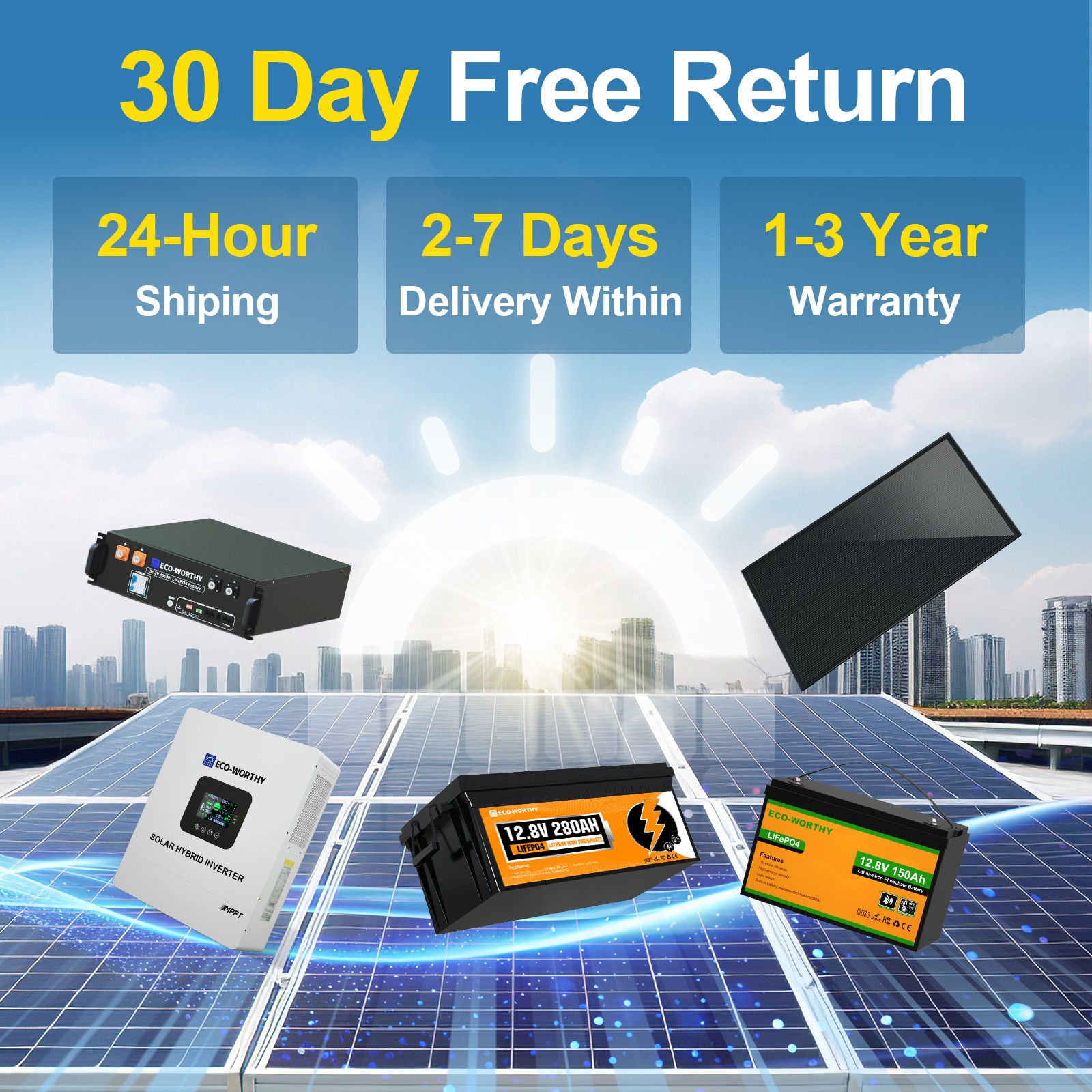 ECO-WORTHY 14kWh 48V 280AH LiFePO4 Battery Vertical Standing Solar Backup 1pack