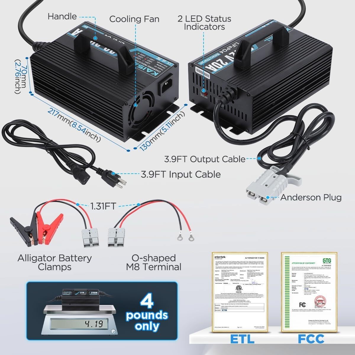 24V 20A Lithium Battery Charger LiFePO4 Battery Charger For RV Boat Truck Marine
