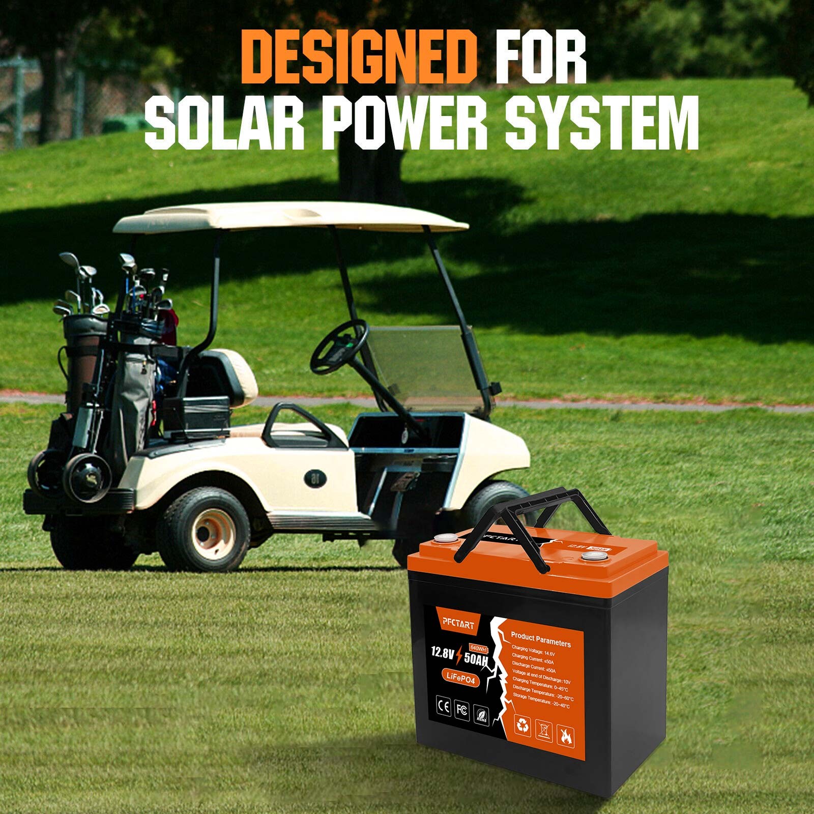PFCTART 12V 50Ah LiFePO4 Lithium Battery 4500+ Deep Cycle for Golf cart RV Solar