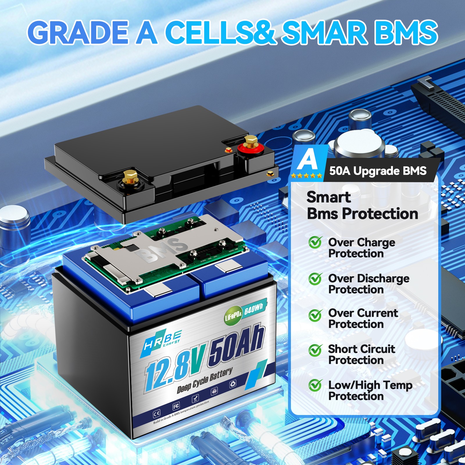 12V 50Ah Deep Cycle Battery Lithium BMS Iron Phosphate LiFePO4 Battery For RV