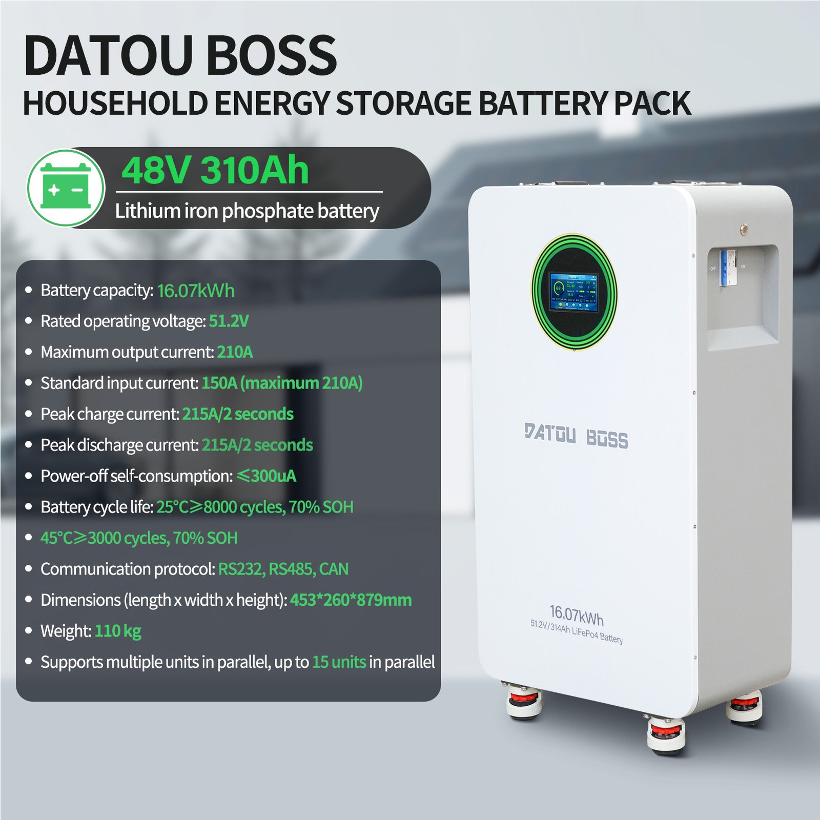 Battery Storage 15kwh PV 314Ah LiFePO4 Lithium Storage 48V 300A 15kwh Solar RV-
