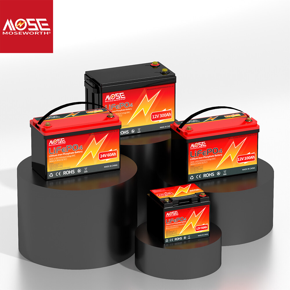 MOSEWORTH 12V 24V LiFePO4 50Ah 100Ah Lithium Battery Deep Cycle for Solar Marine