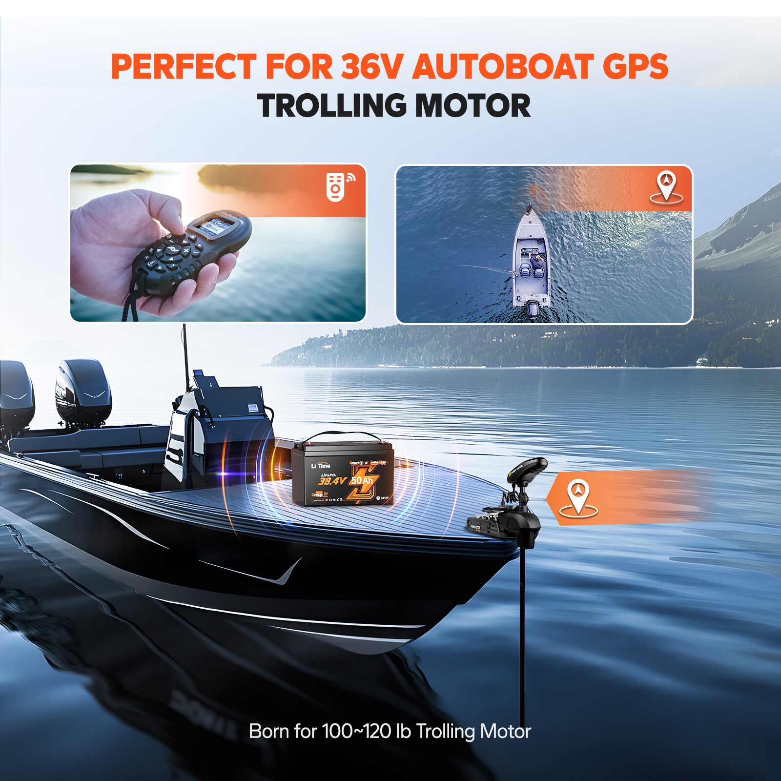 LiTime 36V 50Ah Bluetooth Group 31 LiFePO4 Battery Deep Cycle for Trolling Motor