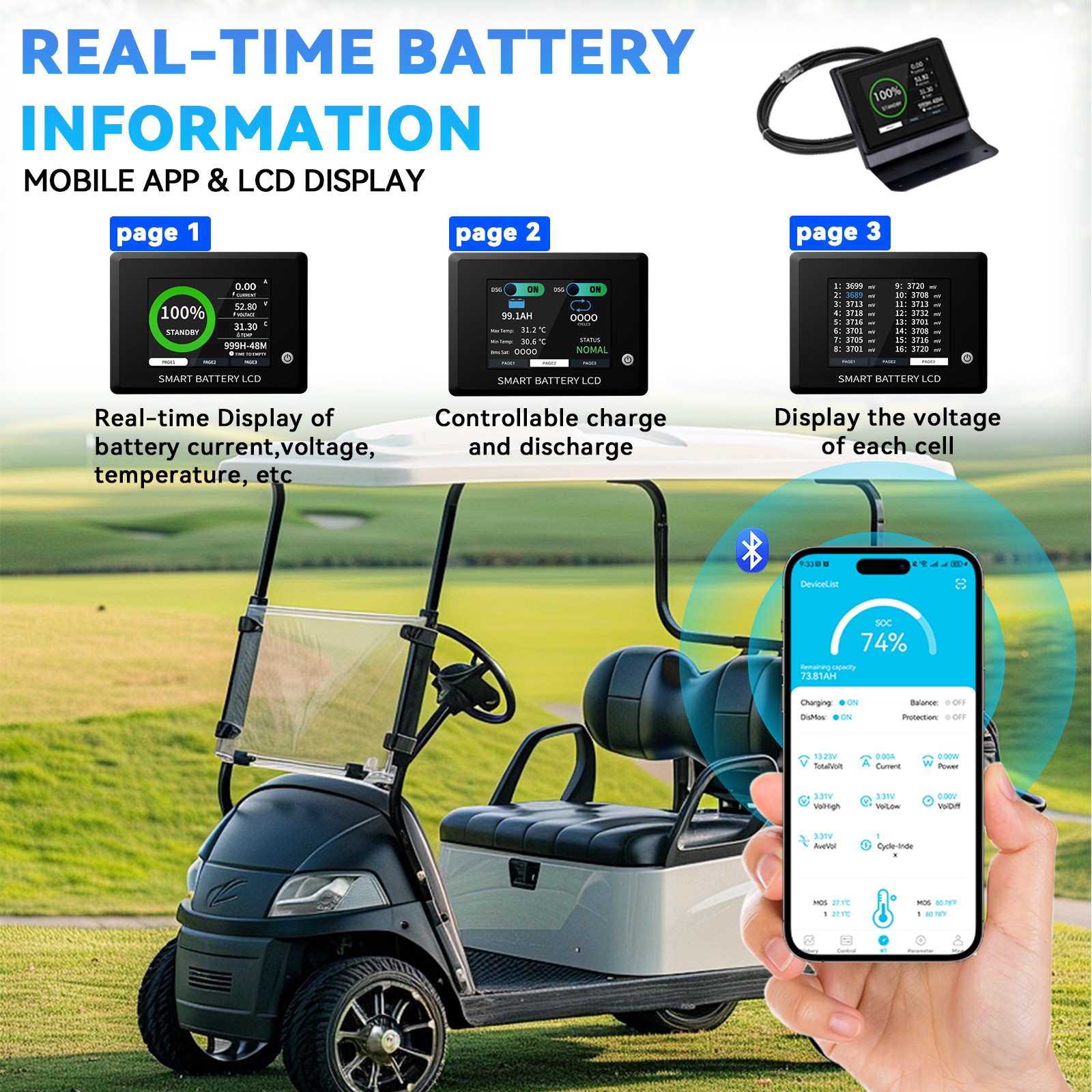 48V 105Ah Golf Cart LiFePO4 Lithium Battery 15000+ Cycle 200A BMS + 20A Charger