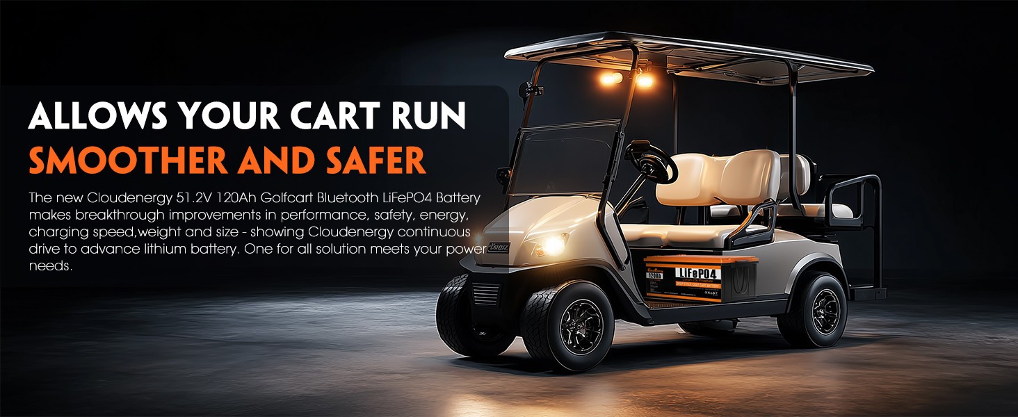 48V 120Ah LiFePO4 Golf Cart Battery Lithium Battery w/ 20A Charger Bluetooth BMS