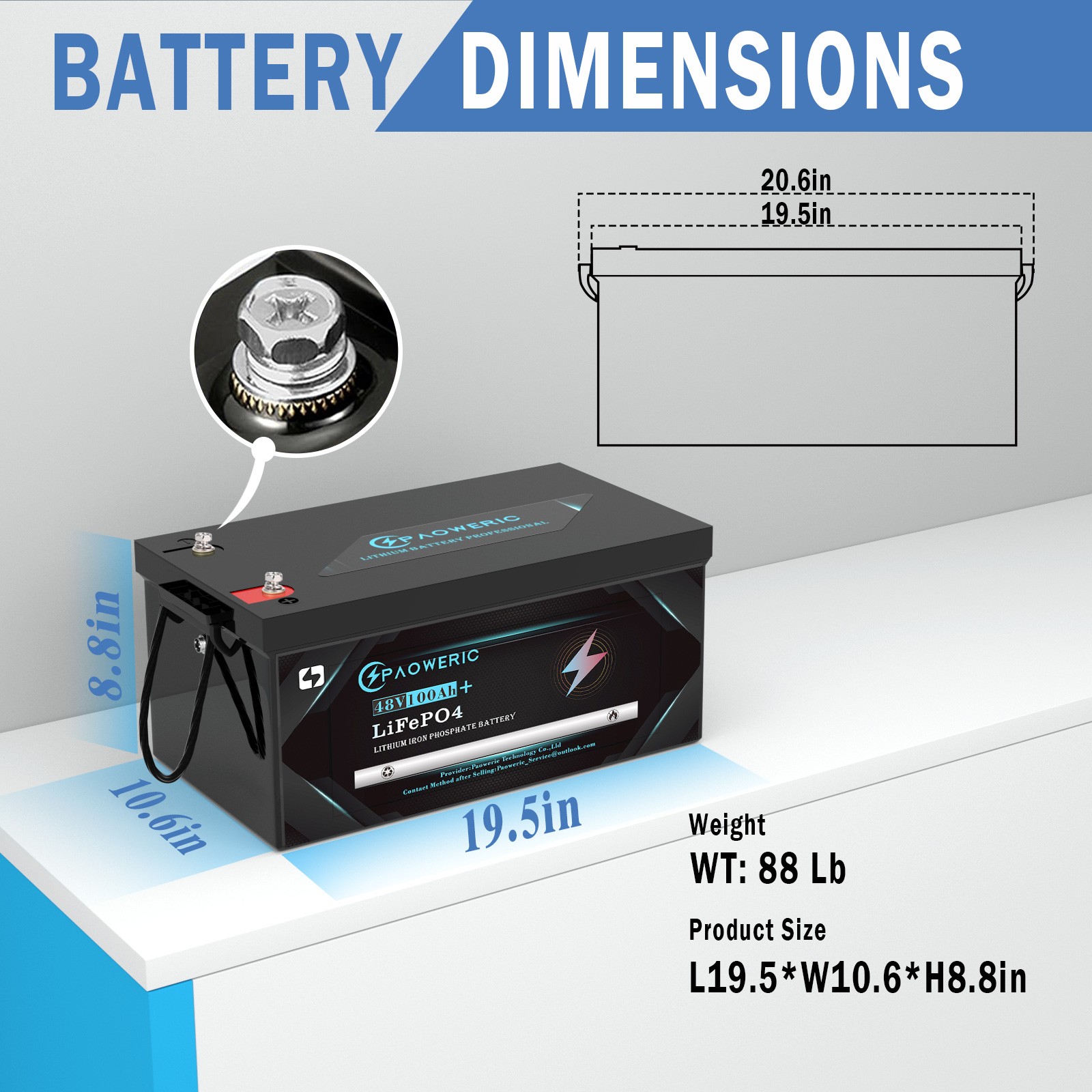 Paoweric 48V 100Ah LiFePO4 Lithium Golf Cart Battery 200A BMS RV Off-grid solar