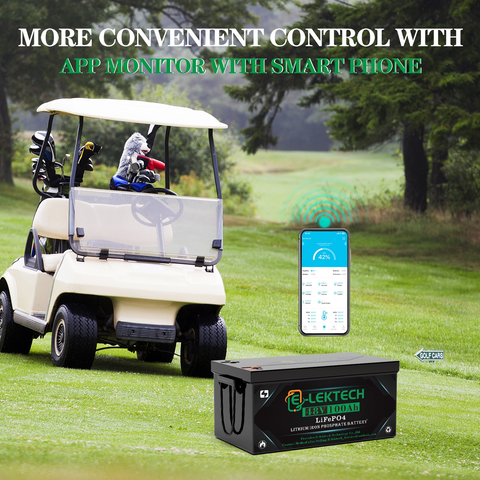 48V 100Ah LiFePO4 Lithium Battery Built in 200A BMS Deep Cycles For Golf Cart RV