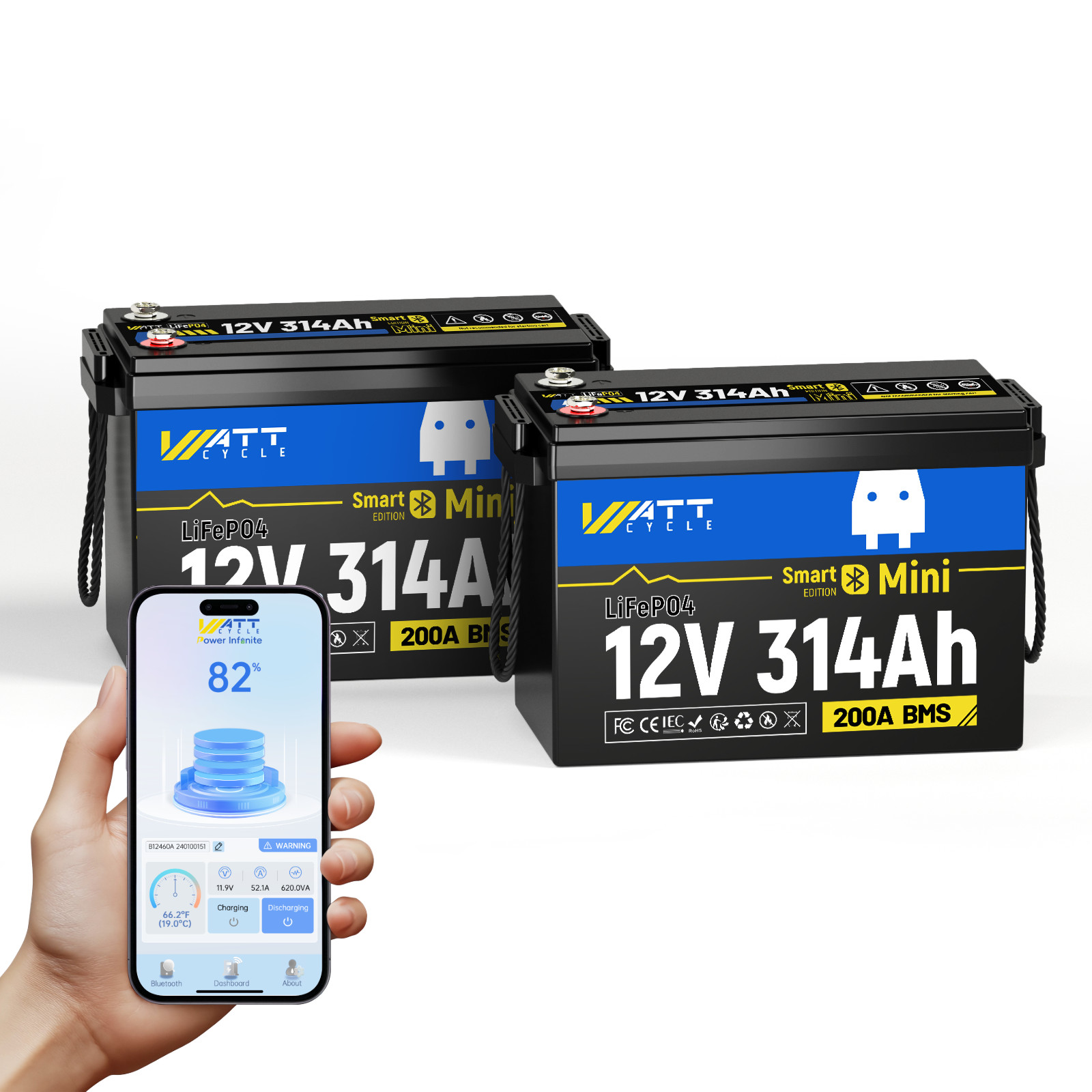 2Pack Wattcycle 12V 314Ah 300Ah Lithium Battery Bluetooth Marine Off-Grid Yacht
