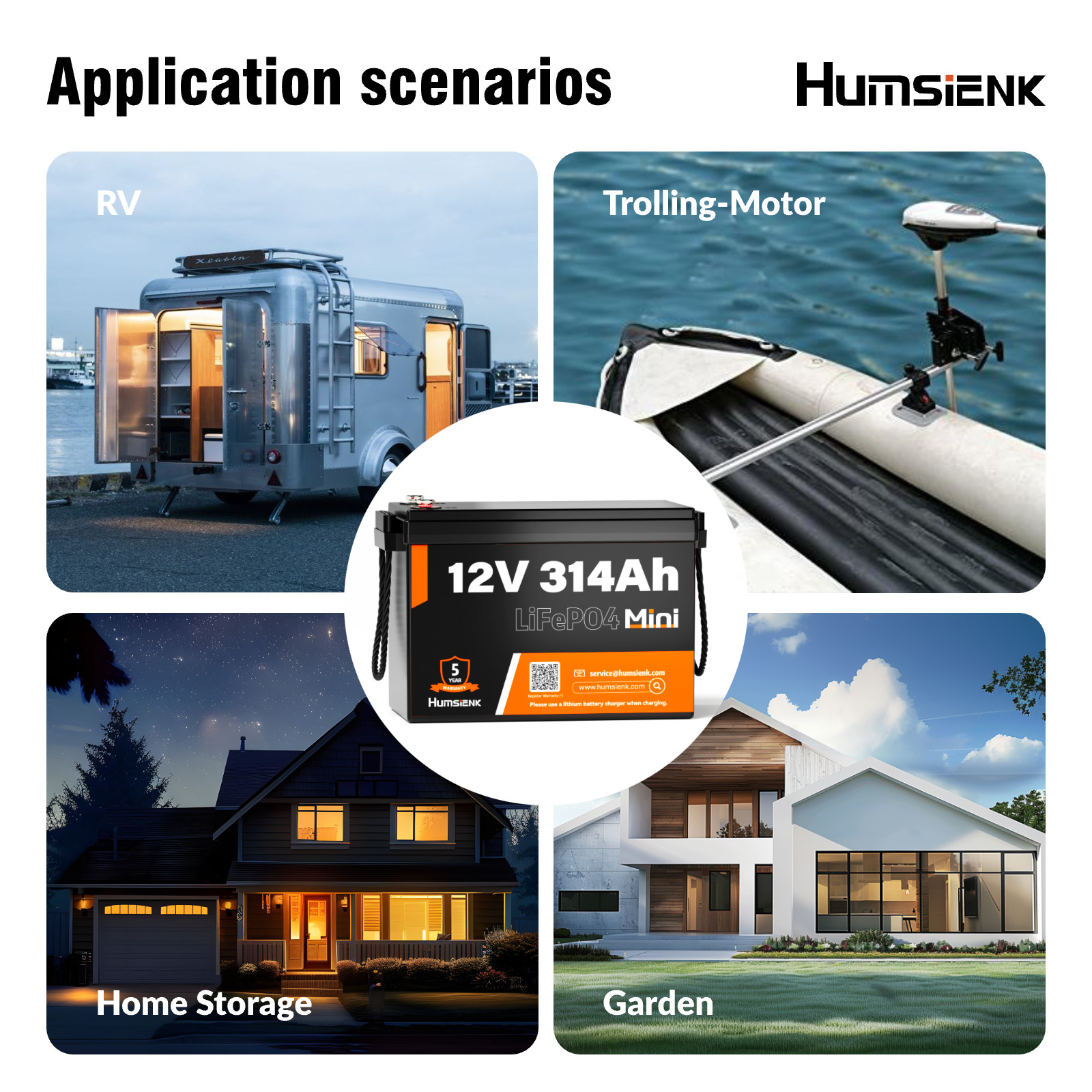 Humsienk 12V 314Ah Mini LiFePO4 Battery 200A BMS RV Solar Panel Off Grid