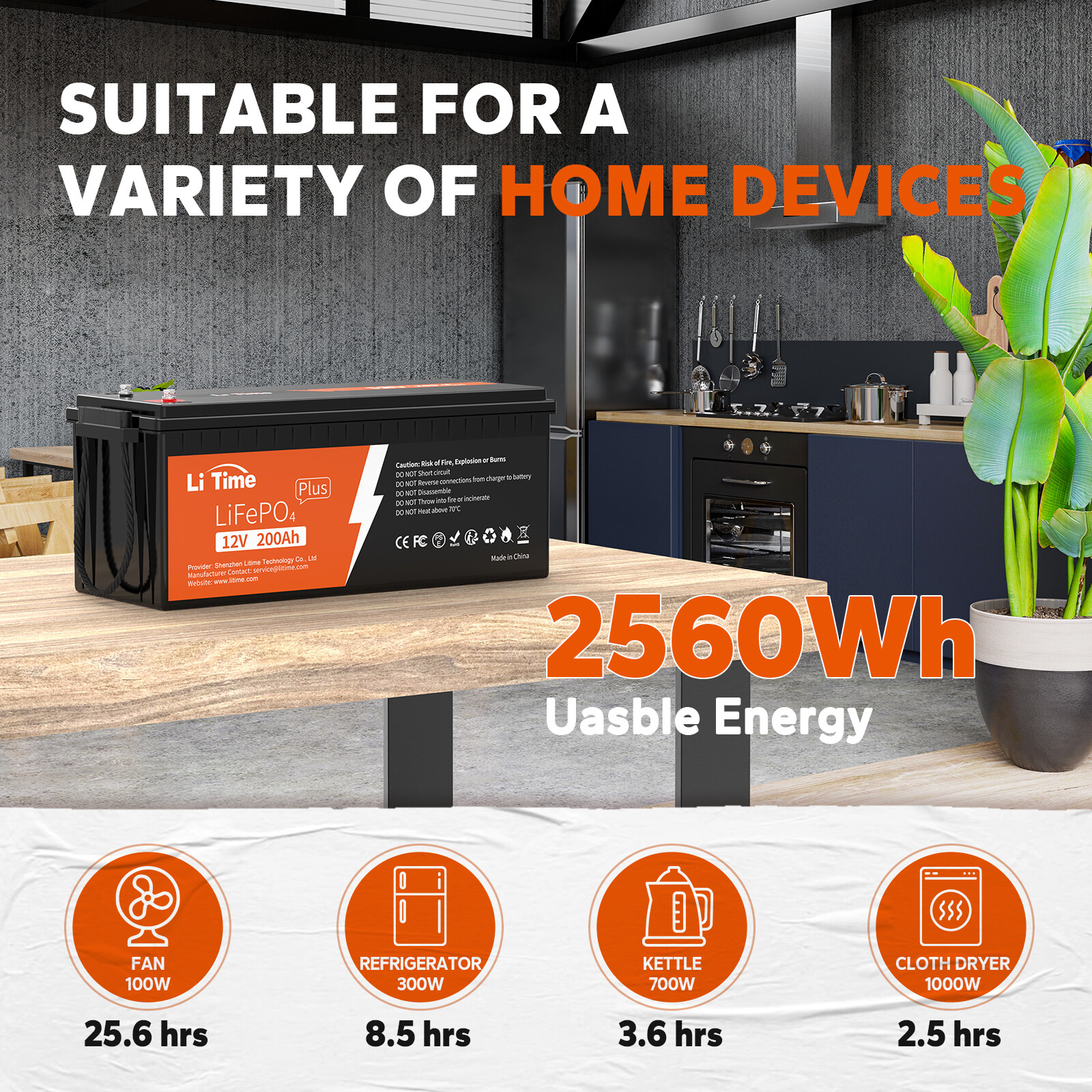 LiTime 5.12kWh Energy 12V 200Ah PLUS LiFePO4 12/24V 30A MPPT 12V 2000W Inverter