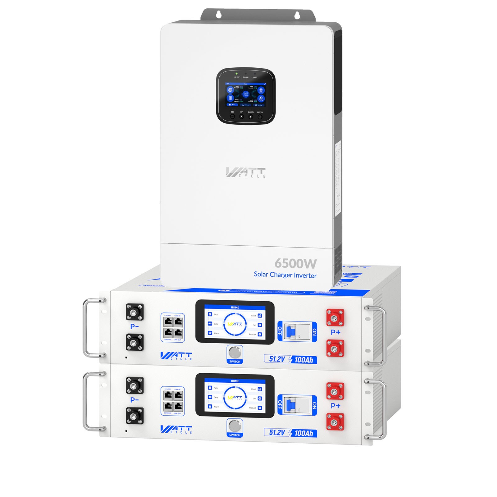 2Pack Wattcycle 48V 100Ah Server Rack Battery + 6500W Solar Inverter Home Backup