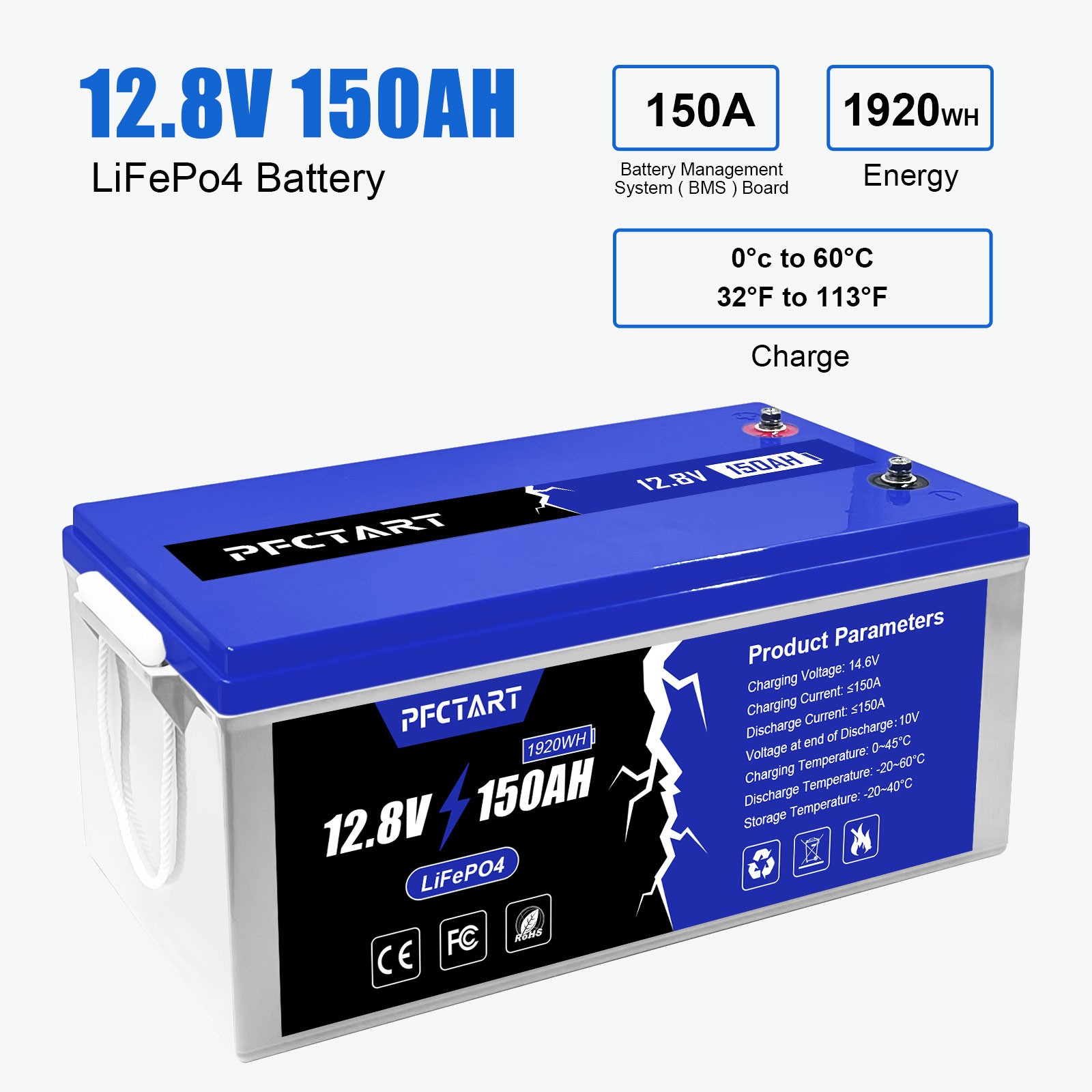 12V 150Ah LiFePO4 Lithium Battery Deep Cycle Off-Grid Solar System for RV Marine