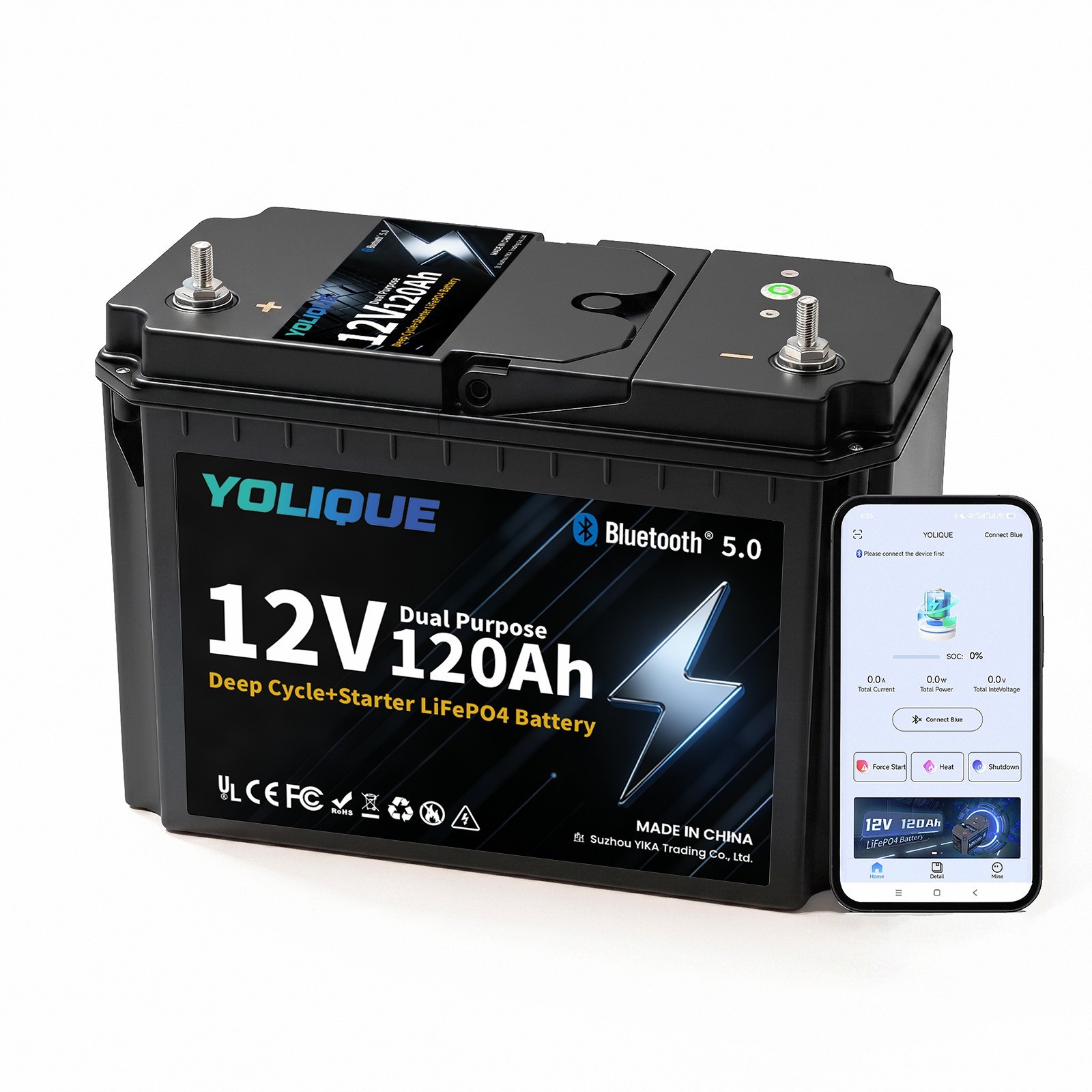 YOLIQUE 12V 120Ah LiFePO4 Marine Starter & Storage Battery, 1536Wh Group 31