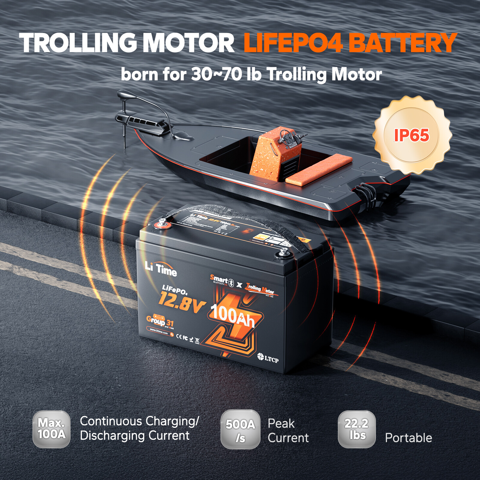 LiTime 12V 100Ah Group 31 Bluetooth LiFePO4 Lithium Battery Low-Temp Protection