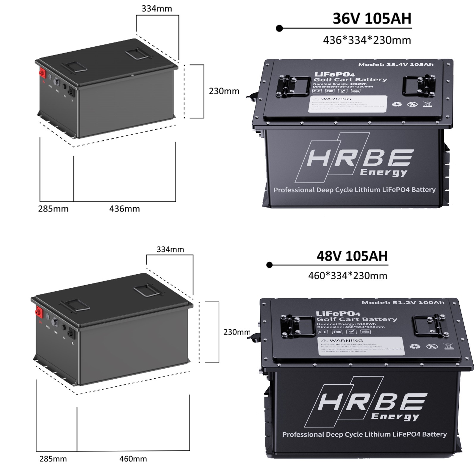 36V 48V 72V 105Ah Golf Cart LiFePO4 Lithium BT Battery 200A BMS+Monitor+Charger