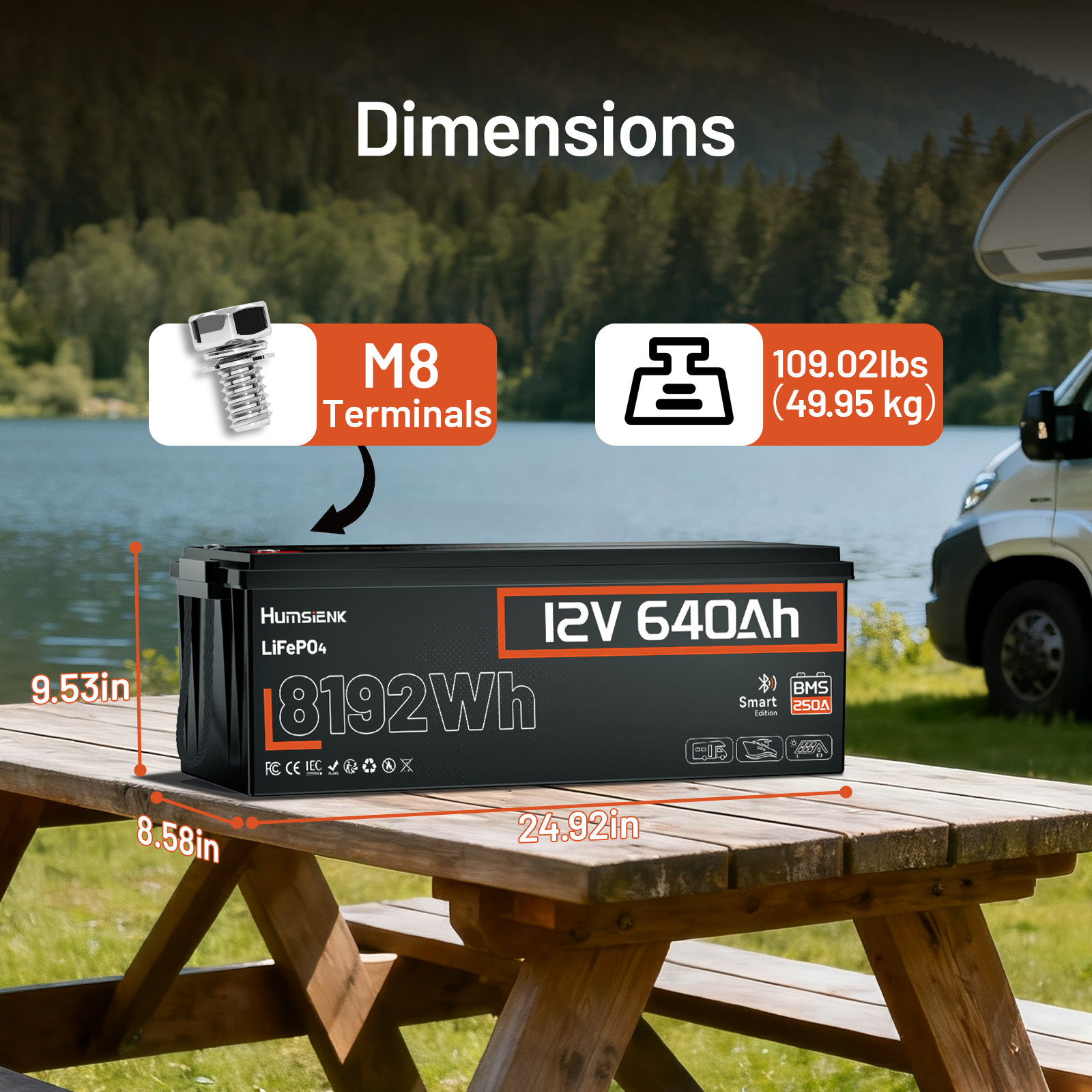 12V 640Ah LiFePO4 Battery 8.19KWh 250A BMS Cycles Bluetooth Home Solar Off Grid