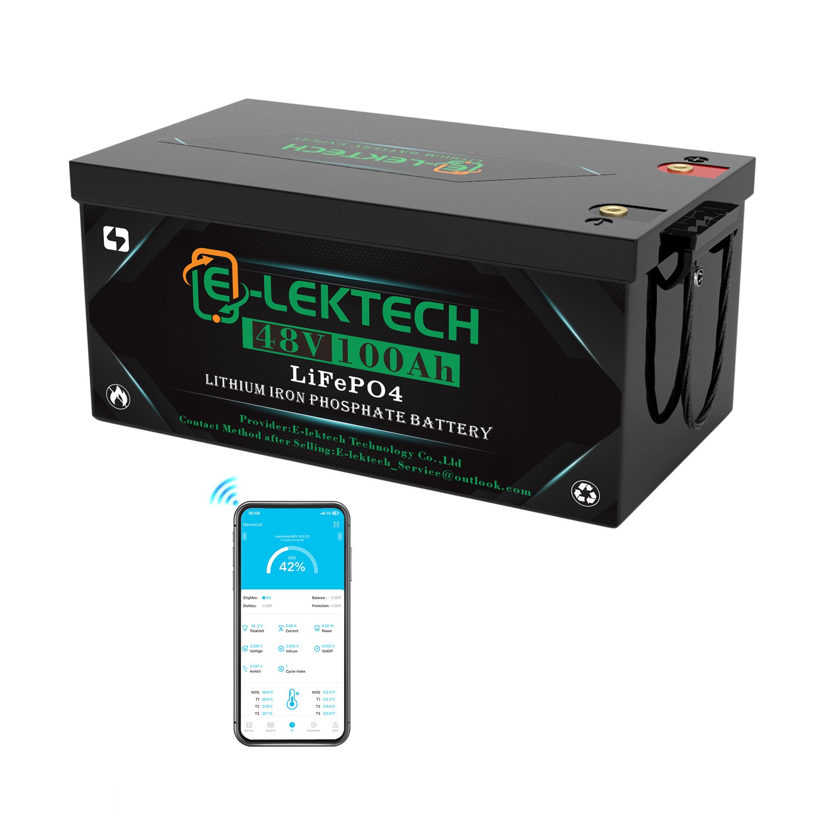48V 100Ah LiFePO4 Lithium Battery Built in 200A BMS Deep Cycles For Golf Cart RV