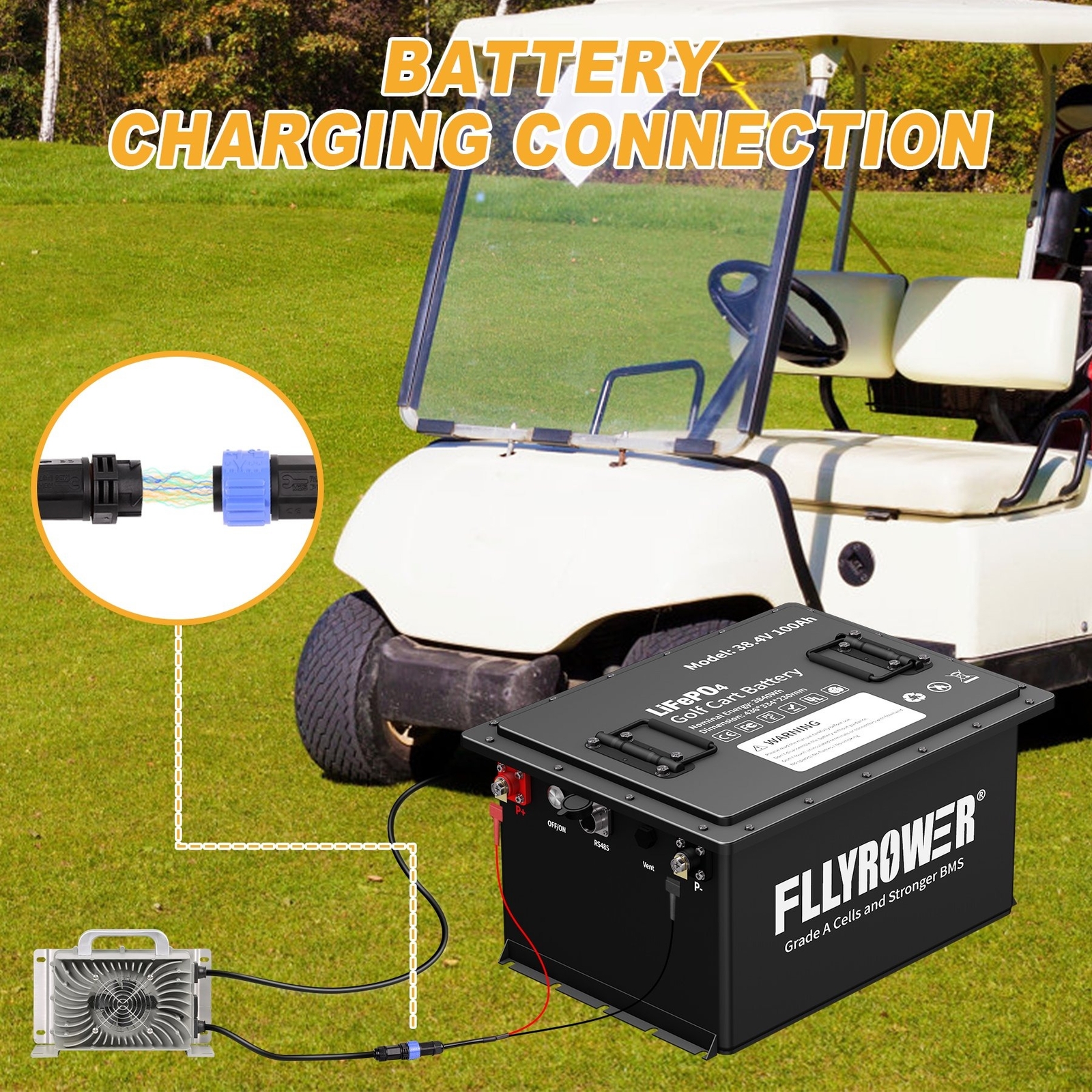 36V 100Ah LiFePO4 Golf Cart Battery 200A BMS 15000+ Cycle +Monit + 20A Charger