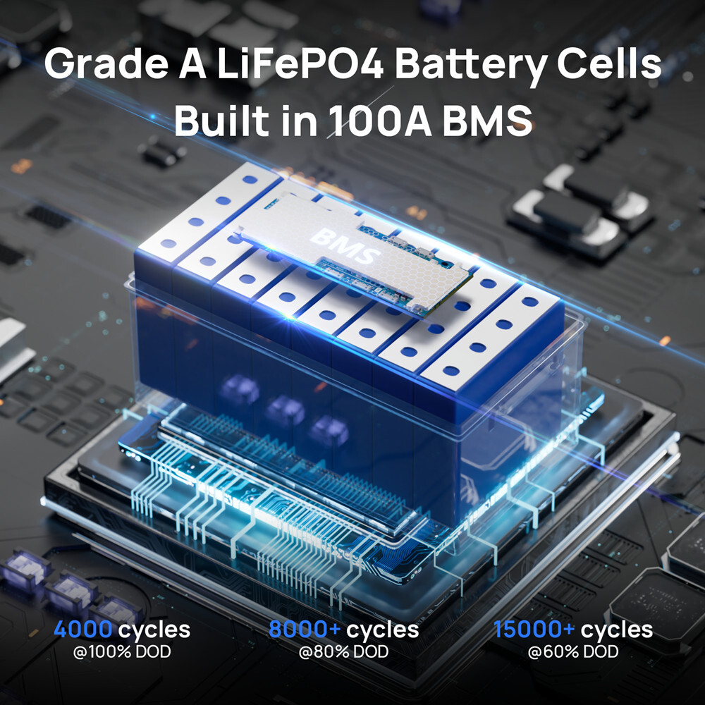 2 Pack 48V 100Ah LiFePO4 Lithium Battery 100A BMS Deep Cycles for Solar Off-grid