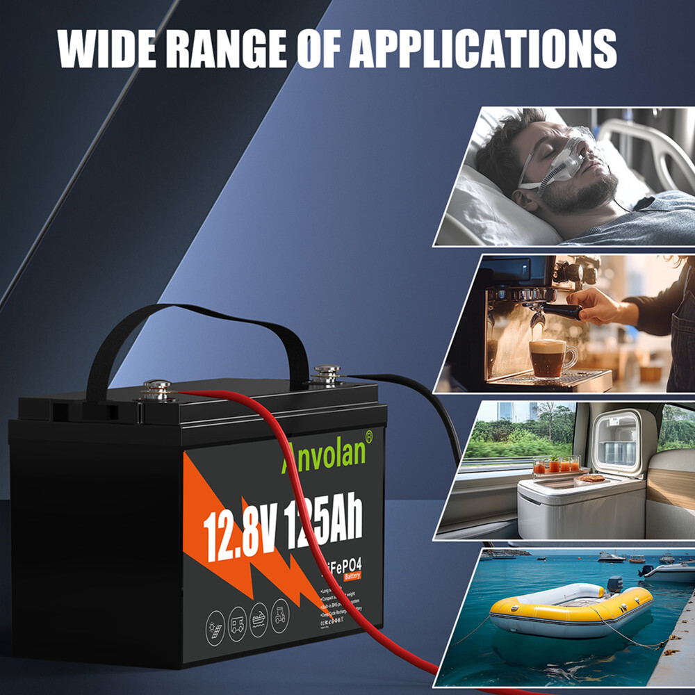 12V 125Ah LiFePO4 Lithium Battery for RV Trolling Motor Camping Marine