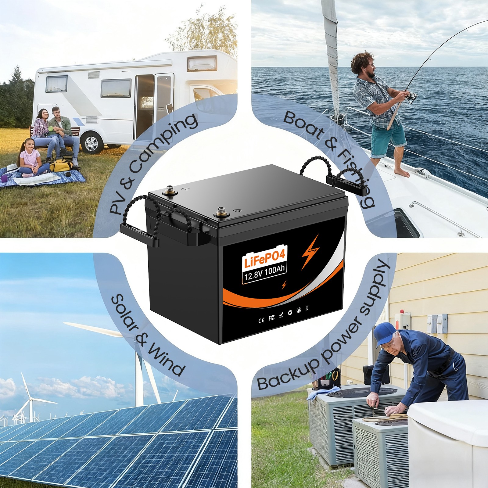 12V/24V 100Ah LiFePO4 Lithium Battery 2400Wh for Solar Marine-Remanufacture NEW