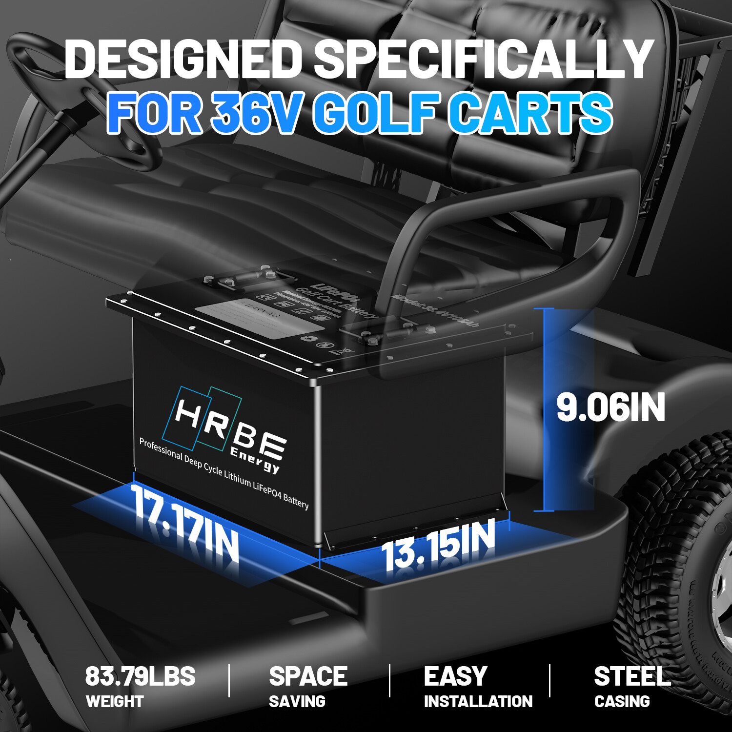 36V 105Ah LiFePO4 Golf Cart Battery kit with 20A charger + Touch Monitor + APP