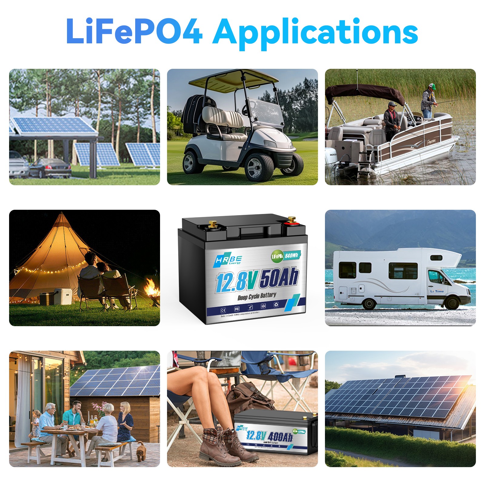 12V 50Ah Deep Cycle Battery Lithium BMS Iron Phosphate LiFePO4 Battery For RV