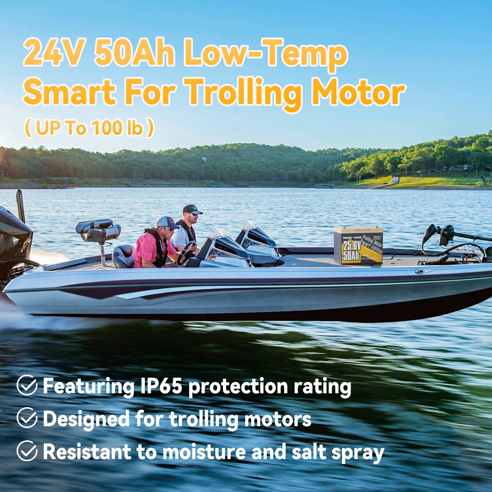 Power Queen 24V 50Ah Bluetooth LiFePO4 Battery for Trolling Motor-Used