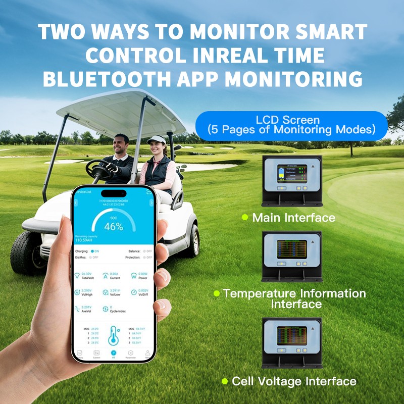 72V 105Ah Golf Cart LiFePO4 Lithium Bluetooth Battery 200A BMS+Monitor+Charger