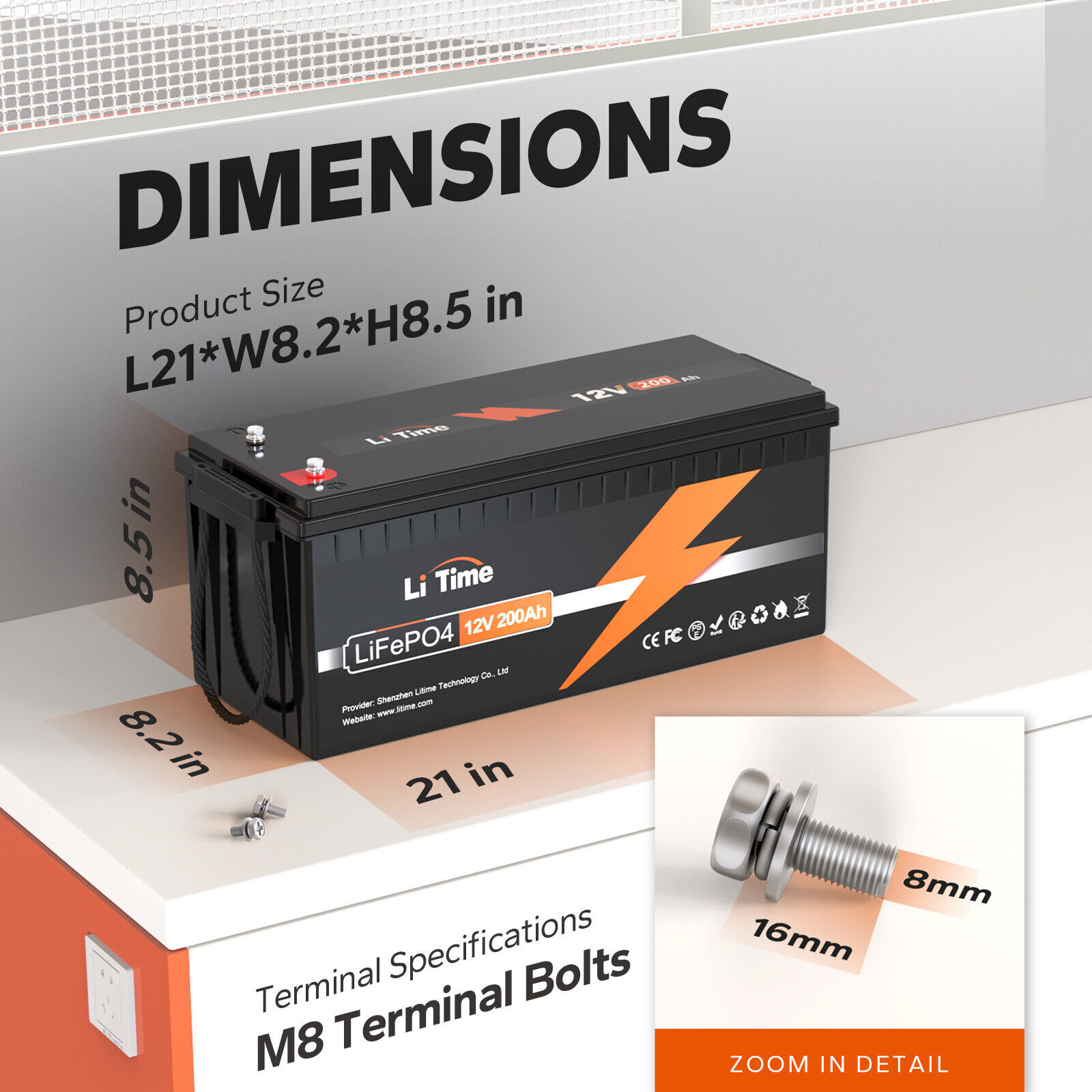 LiTime 12V 200Ah 300Ah 400Ah LiFePO4 Lithium Battery BMS for Solar RV Off-Grid