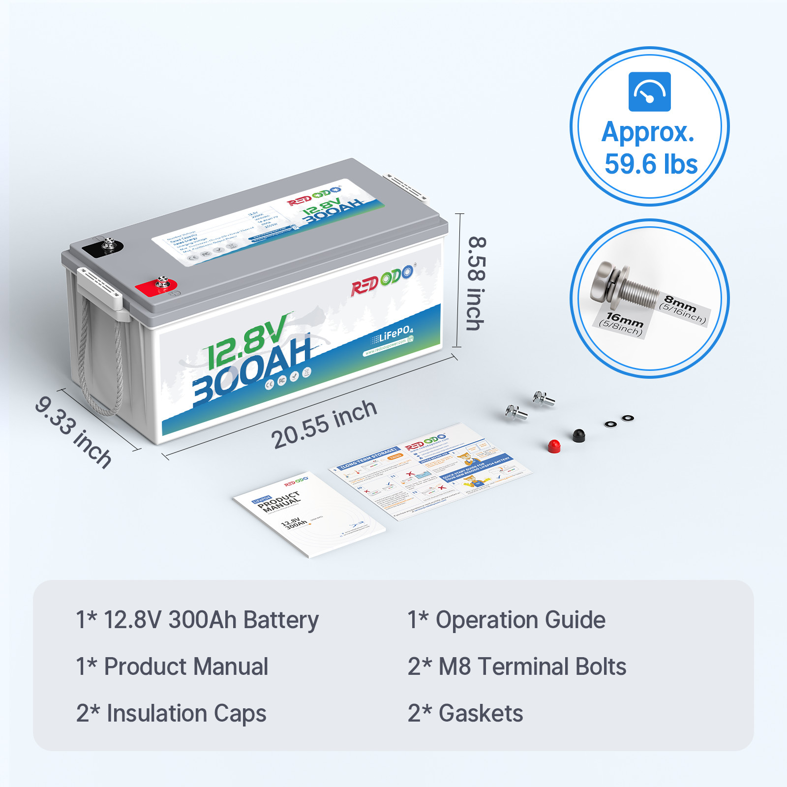 Redodo 12V 300Ah Lithium Battery 3840Wh 200A BMS LiFePO4 for RV Solar