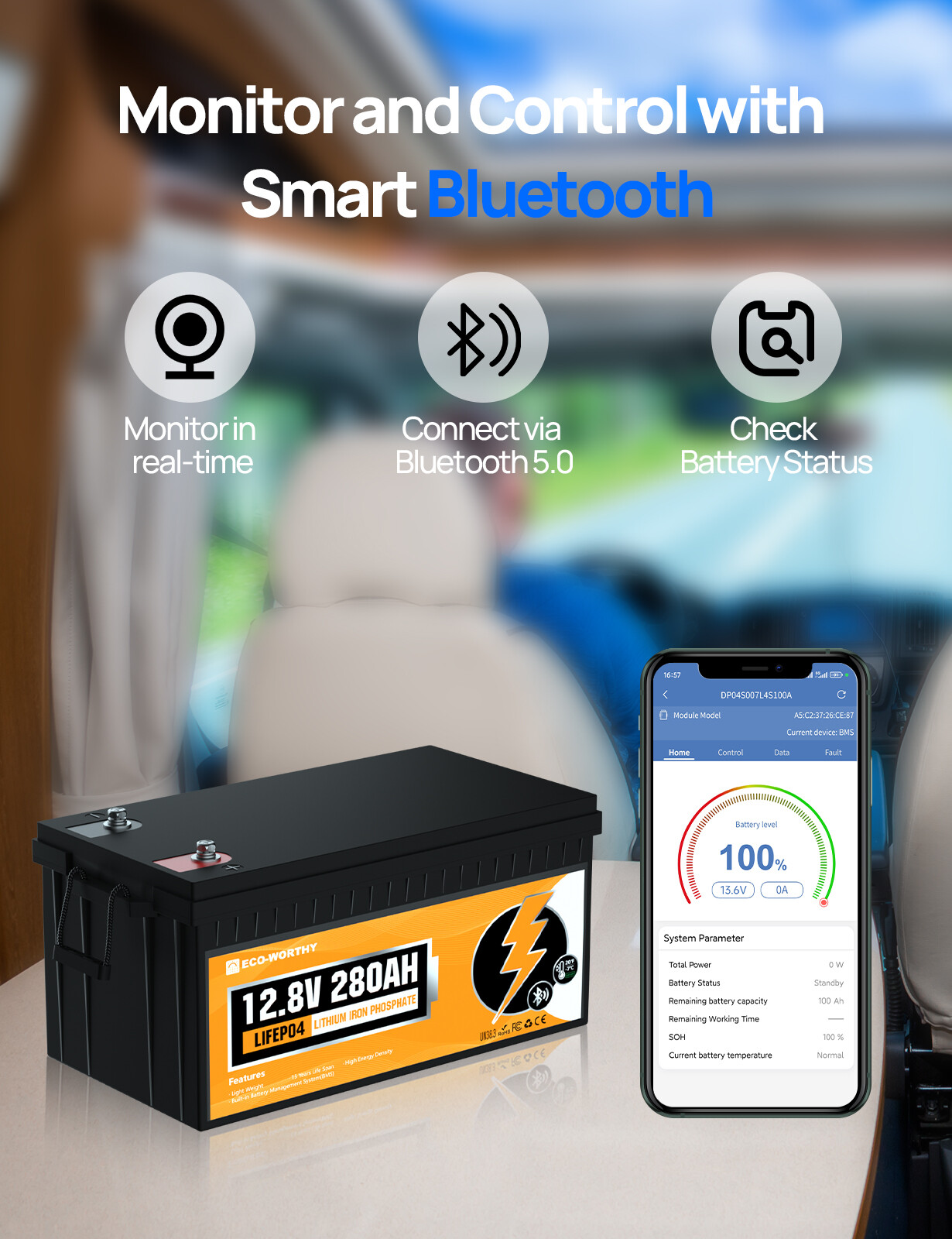 ECO-WORTHY 12V 280Ah LiFePO4 Lithium Battery 6000+ Cycle Certified Refurbished
